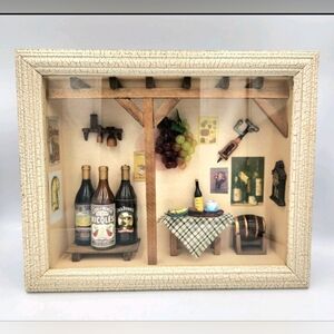 Retro Whiskey And Wine 3D Diorama Shadow Box Crackle Paint Framed Decor Rustic
